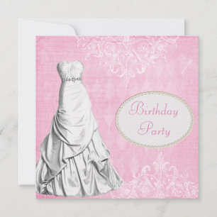 Glamoureus Gown  Shabby Chic Birthday Party Kaart