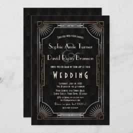 Glamoureus Great Gatsby Gold Art Deco Wedding Kaart