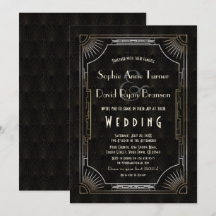 Glamoureus Great Gatsby Gold Art Deco Wedding Kaart