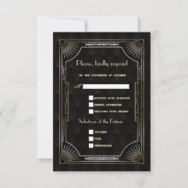 Glamoureus Great Gatsby Gold Art Deco Wedding RSVP Kaartje
