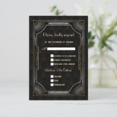 Glamoureus Great Gatsby Gold Art Deco Wedding RSVP Kaartje (Staand voorkant)