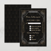 Glamoureus Great Gatsby Gold Art Deco Wedding RSVP Kaartje (Voorkant / Achterkant)