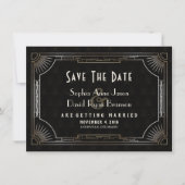 Glamoureus Great Gatsby Gold Art Deco Wedding Save The Date (Voorkant)