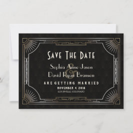 Glamoureus Great Gatsby Gold Art Deco Wedding Save The Date