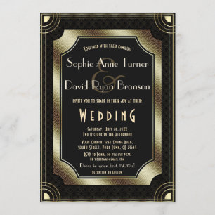 Glamoureus Great Gatsby Gold Black Art Deco Wedden Kaart