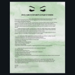 Glamoureus Green EYELASH EXTENSION CONSENT FORM Flyer<br><div class="desc">Eyelash Extensions Consent-formulieren zijn perfect voor uw Lash Extension-activiteiten. Dit moderne en verfijnde toestemmingsformulier bevat een glamoureuze, minimalistische illustratie van de wimpers van een vrouw, een titel en een blok waar je al je geïnformeerde toestemming op een luxe waterverf lichtmint groene achtergrond kunt plaatsen. Hulp nodig? Stuur me een e-mail...</div>