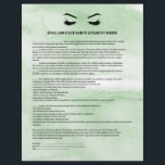 Glamoureus Green EYELASH EXTENSION CONSENT FORM Flyer<br><div class="desc">Eyelash Extensions Consent-formulieren zijn perfect voor uw Lash Extension-activiteiten. Dit moderne en verfijnde toestemmingsformulier bevat een glamoureuze, minimalistische illustratie van de wimpers van een vrouw, een titel en een blok waar je al je geïnformeerde toestemming op een luxe waterverf lichtmint groene achtergrond kunt plaatsen. Hulp nodig? Stuur me een e-mail...</div>