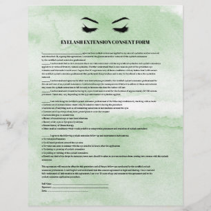 Glamoureus Green EYELASH EXTENSION CONSENT FORM Flyer