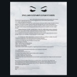 Glamoureus GYELASH EXTENSION CONSENT FORM Flyer<br><div class="desc">Eyelash Extensions Consent-formulieren zijn perfect voor uw Lash Extension-activiteiten. Dit moderne en verfijnde toestemmingsformulier bevat een glamoureuze, minimalistische illustratie van de wimpers van een vrouw, een titel en een blok waar u al uw geïnformeerde toestemming op een luxe waterverf grijze achtergrond kunt invoegen. Hulp nodig? Stuur me een e-mail naar...</div>