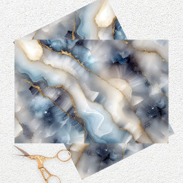 Glamoureus Hemels Blauw Marmer met Gouden Wervelin Tissuepapier