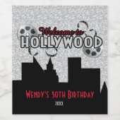 Glamoureus Hollywood met Silver Glitter Wijn Etiket (Enkel label)