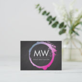 Glamoureus Hot Pink Blue geborsteld monogram Visitekaartje (Staand voorkant)