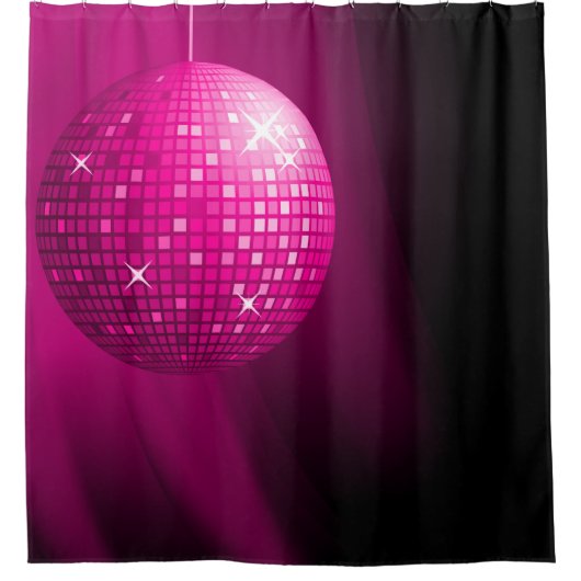 Glamoureus Hot Pink Disco Ball Douchegordijn (Voorkant)