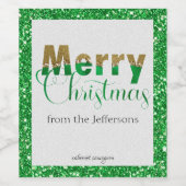 Glamoureus kerst met goud en groene glitter wijn etiket (Enkel label)