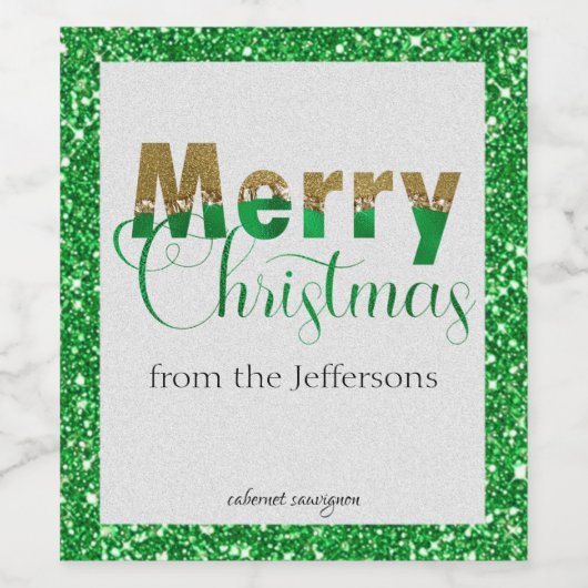 Glamoureus kerst met goud en groene glitter wijn etiket (Enkel label)