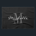 Glamoureus keukenhanddoek voor zwarte en witte mon<br><div class="desc">Glamoureus keukenhanddoek voor zwart-wit monogram. Stijlvolle sjabloon van de manuscripttypografie met monogrammed de brieven van het initiaal van de naam. Koken/bakbenodigdheden voor mannen en vrouwen in de koffiebak. Elegant ontwerp.</div>