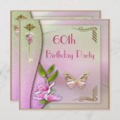 Glamoureus Key, Magnolia & Butterfly 60th Birthday Kaart (Voorkant / Achterkant)