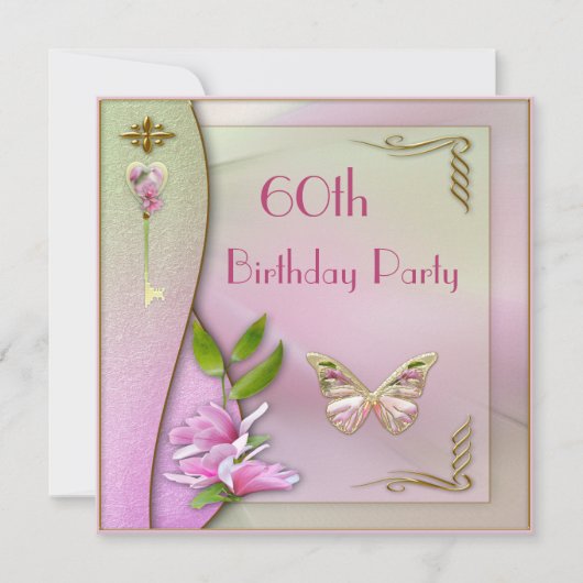 Glamoureus Key, Magnolia & Butterfly 60th Birthday Kaart (Voorkant)