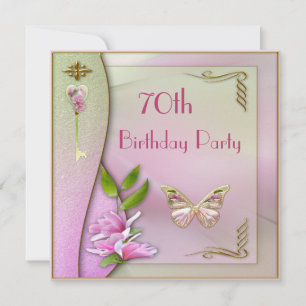 Glamoureus Key, Magnolia & Butterfly 70th Birthday Kaart