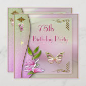 Glamoureus Key, Magnolia & Butterfly 75th Birthday Kaart (Voorkant / Achterkant)