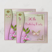 Glamoureus Key, Magnolia & Butterfly 90th Birthday Kaart (Voorkant / Achterkant)