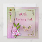 Glamoureus Key, Magnolia & Butterfly 90th Birthday Kaart (Voorkant)