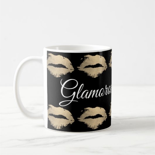 Glamoureus Kiss Pattern (goud) Koffiemok (Links)