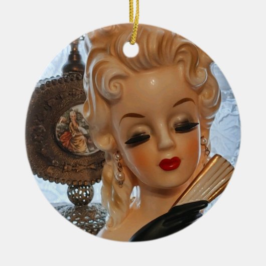 Glamoureus Lady Head Vase Fan Perfume Flessen Keramisch Ornament (Voorkant)