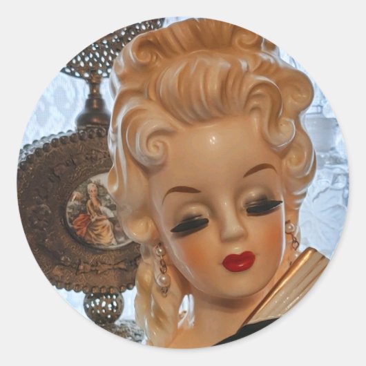 Glamoureus Lady Head Vase Fan Perfume Flessen Ronde Sticker (Voorkant)