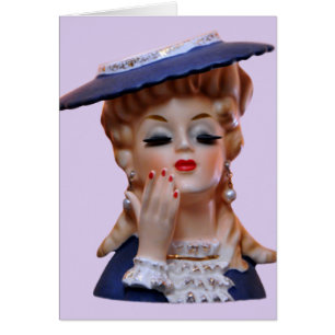 Glamoureus Lady Head Vase Fancy Blue Pet Card