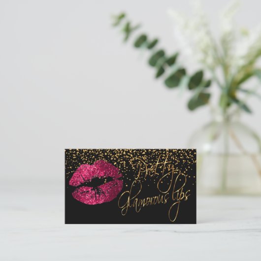 Glamoureus Licht met Gold Confetti & Hot Pink Lips Visitekaartje (Staand voorkant)