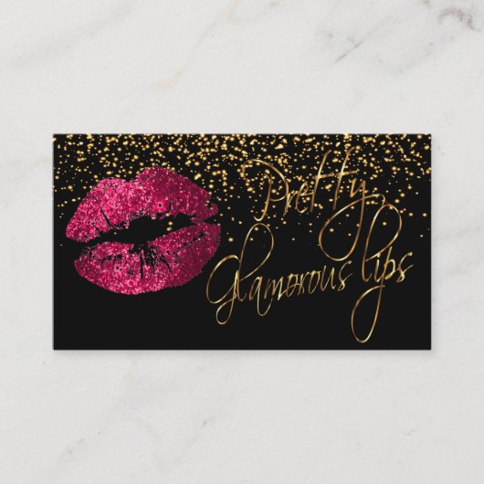 Glamoureus Licht met Gold Confetti & Hot Pink Lips Visitekaartje (Voorkant)