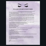 Glamoureus Lila EYELASH EXTENSION CONSENT FORM Flyer<br><div class="desc">Eyelash Extensions Consent-formulieren zijn perfect voor uw Lash Extension-activiteiten. Dit moderne en verfijnde toestemmingsformulier bevat een glamoureuze, minimalistische illustratie van de wimpers van een vrouw, een titel en een blok waar je al je geïnformeerde toestemming op een luxe waterverf lavender lila achtergrond kunt plaatsen. Hulp nodig? Stuur me een e-mail...</div>