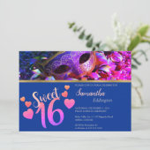 Glamoureus Masquerade Sweet 16 Uitnodiging (Staand voorkant)