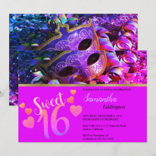Glamoureus Masquerade Sweet 16 Uitnodiging