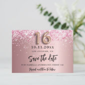 Glamoureus met zoete 16 zwarte roze glitter save the date (Staand voorkant)