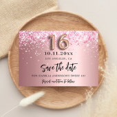 Glamoureus met zoete 16 zwarte roze glitter save the date