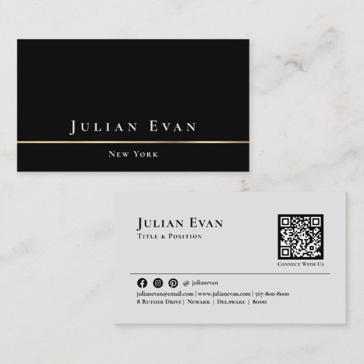 Glamoureus Minimalistisch Elegant Zwart en Goud Visitekaartje (Voorkant / Achterkant)