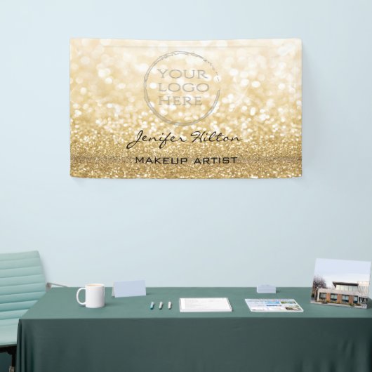 Glamoureus modern chic gold glittery custom logo spandoek (Beurs)