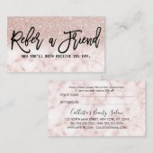 Glamoureus Modern Chic Roos Goud Glitter Marmer Aanbevelingskaartje (Voorkant / Achterkant)