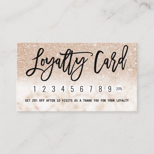 Glamoureus Modern Chique Glitter Marmer Klantenkaartje (Voorkant)