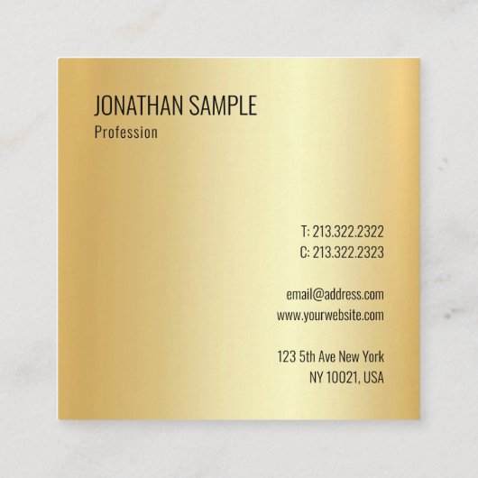 Glamoureus modern elegant design Faux Gold-Sjabloo Vierkante Visitekaartje (Achterkant)