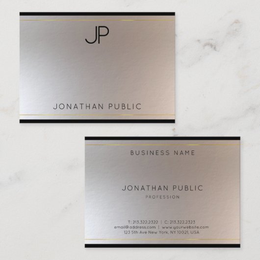 Glamoureus Moderne Monogram Gold Silver Sjabloon Visitekaartje (Voorkant / Achterkant)