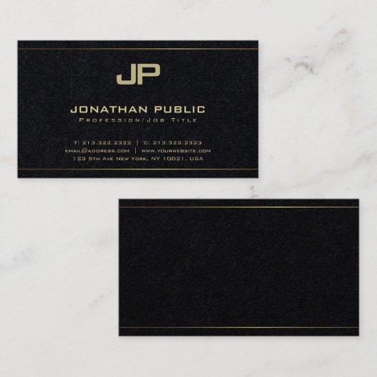 Glamoureus Monogram Plain Premium Black Luxury Visitekaartje (Voorkant / Achterkant)