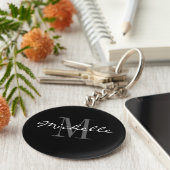 Glamoureus monogram sleutelhanger op zwart-witte n (Zijkant)