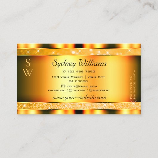 Glamoureus Oranje Sparkle Glitter Stars Monogram Visitekaartje (Achterkant)