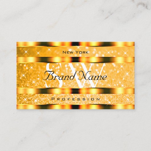 Glamoureus Oranje Sparkle Glitter Stars Monogram Visitekaartje (Voorkant)