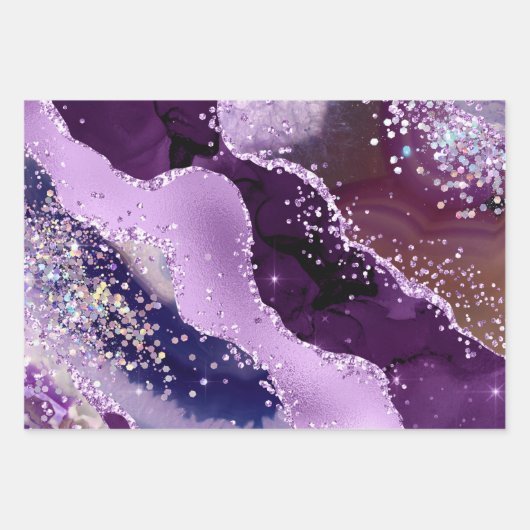 Glamoureus Paars en Roze faux Glitter Agate Inpakpapier Vel (Voorkant 3)