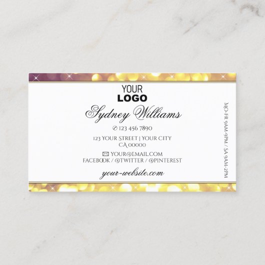 Glamoureus Paars Glitter Stars Logo White Visitekaartje (Achterkant)