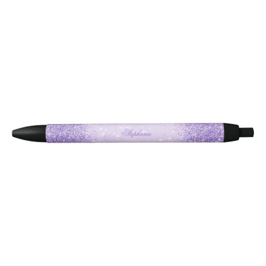 Glamoureus Paars Glitter Zwarte Inkt Pen (Voorkant)